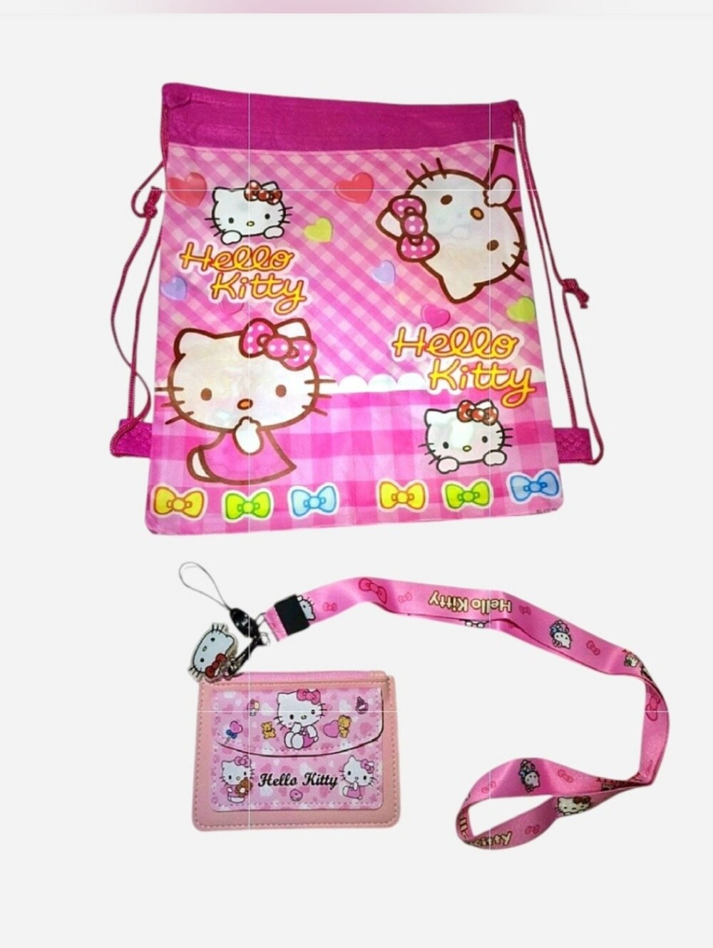 Hello Kitty 2 PieceWallet/Card Case with Lanyard & FREE  REUSABLE DRAWSTRING BAG
